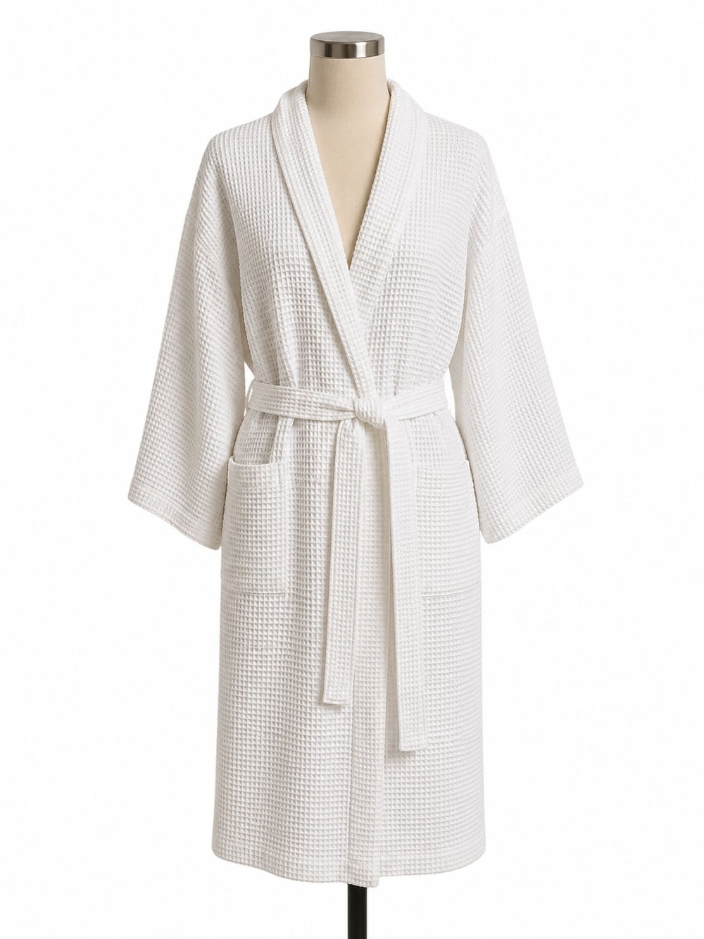 Boca Terry White Waffle Weave Bathrobe Robe 4XL Belted Spa Robe 2 Huge Pockets
